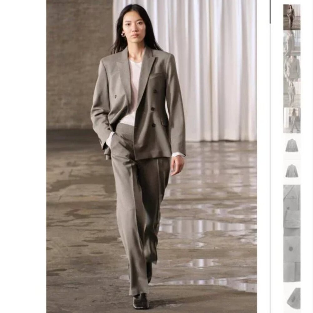 NWT ZARA SUIT DOUBLE BREASTED WOOL BLAZER +STRAIGHT CUT PANTS ZW COLLECTION